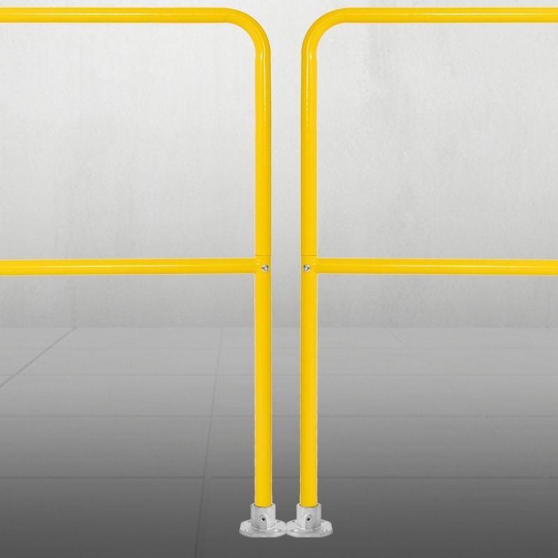 Steel Safety Railing 6'L x 42"H, 72"L Yellow Pedestrian Barrier w/ Floor Mounting Accessories