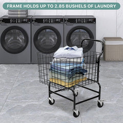 Wire Laundry Cart w/ Wheels and Handle, 2.85 Bushel, Black