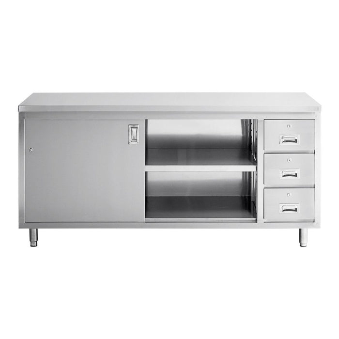 72" x 30" Stainless Steel Prep Table w/ Lockable Drawers and Storage Cabinet