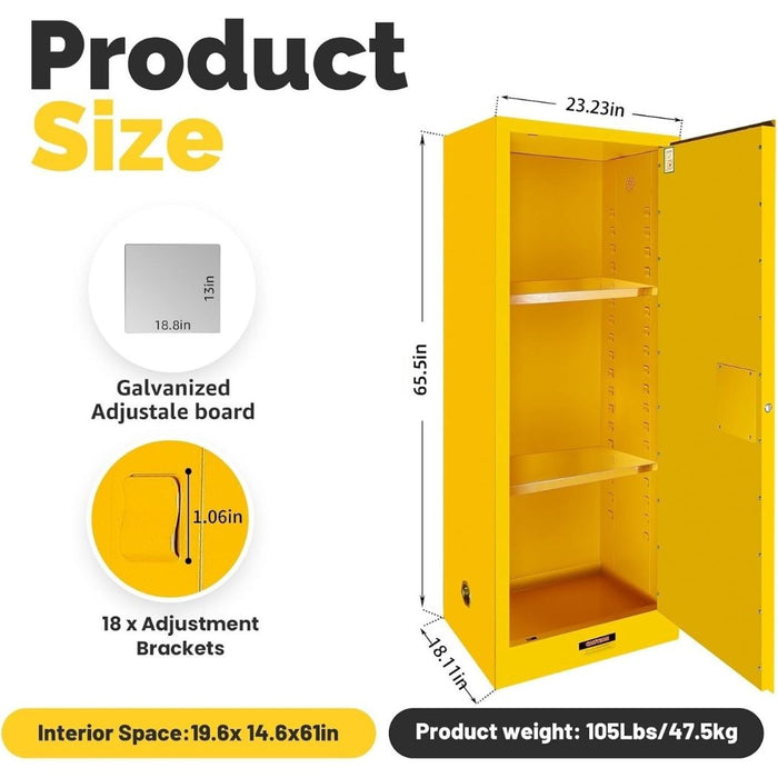 Steel Flammable Cabinet w/ Double Lock 23"W x 18"D x 65"H, 22 Gallon