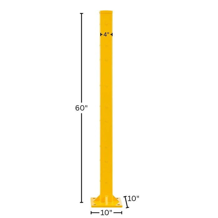 Steel Square Post For 2-Rib/3-Rib Guard Rail, 60"H, 4 Sides Bolt-On Installation
