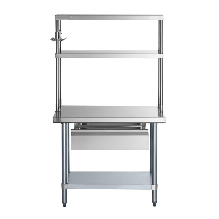 36" x 24" Stainless Steel Prep Table w/ Overshelves, Drawer & Undershelf