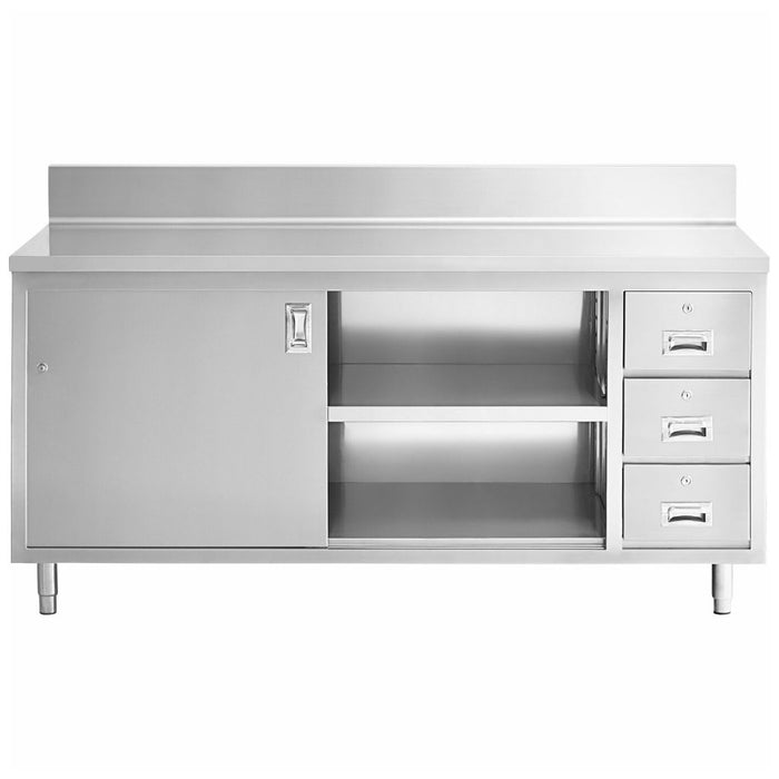 72" x 30" Stainless Steel Prep Table w/ Lockable Drawers and Storage Cabinet