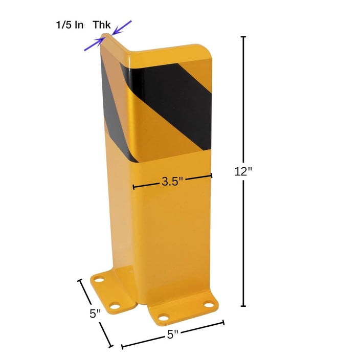 Pallet Rack Post Protectors 12"H, Steel Column Guards w/ Floor Mount Accs , 4 Pack, Yellow with Stripe