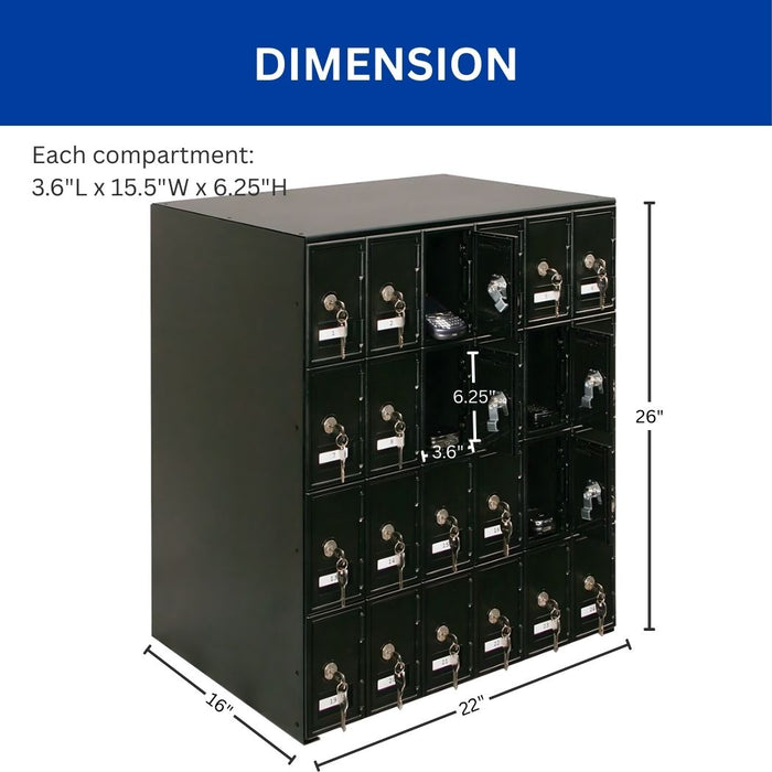 4-Tier 24 Door Cell Phone Locker w/ Key Locks, 22"L x 16"W x 26"H