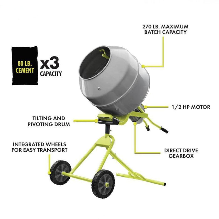 5 Cu.Ft. Power Concrete Mixer, Portable Electric Steel Drum Cement Mixer