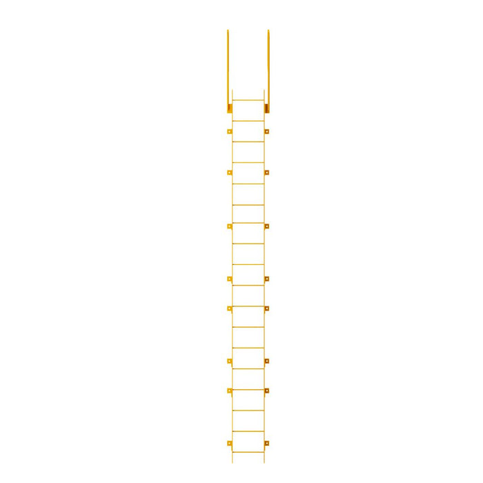16 Step Steel Roof Access Ladder 15'H, Wall Mount, Yellow