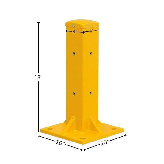 Steel Square Post For 2-Rib Guard Rail, 18"H, 4 Sides Bolt-On Installation