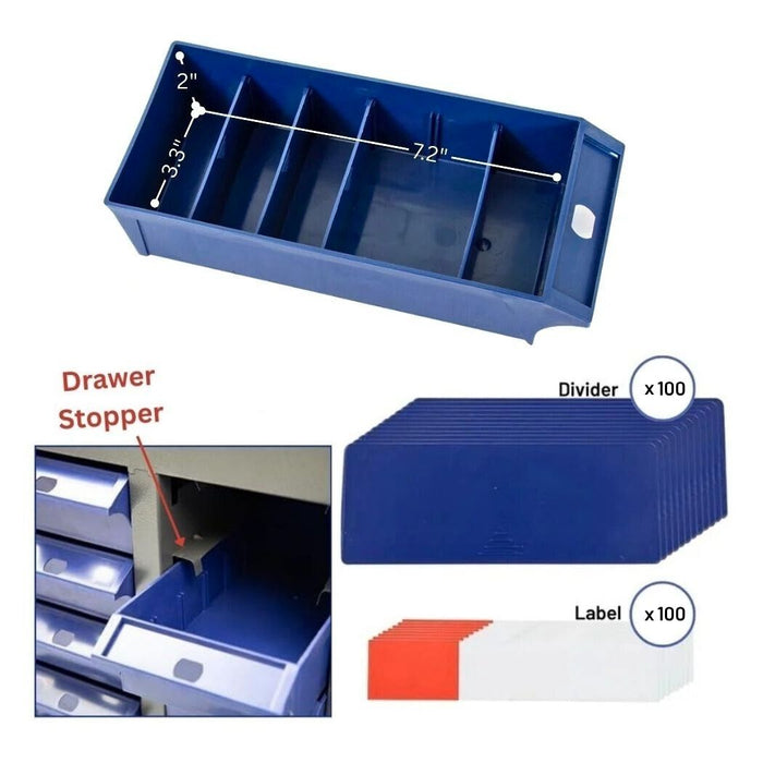 100 Bin Drawer Storage Cabinet, 23.3"W x 8.5"D x 45"H, Steel Parts Organizer for Nuts, Bolts, Screws & Small Components