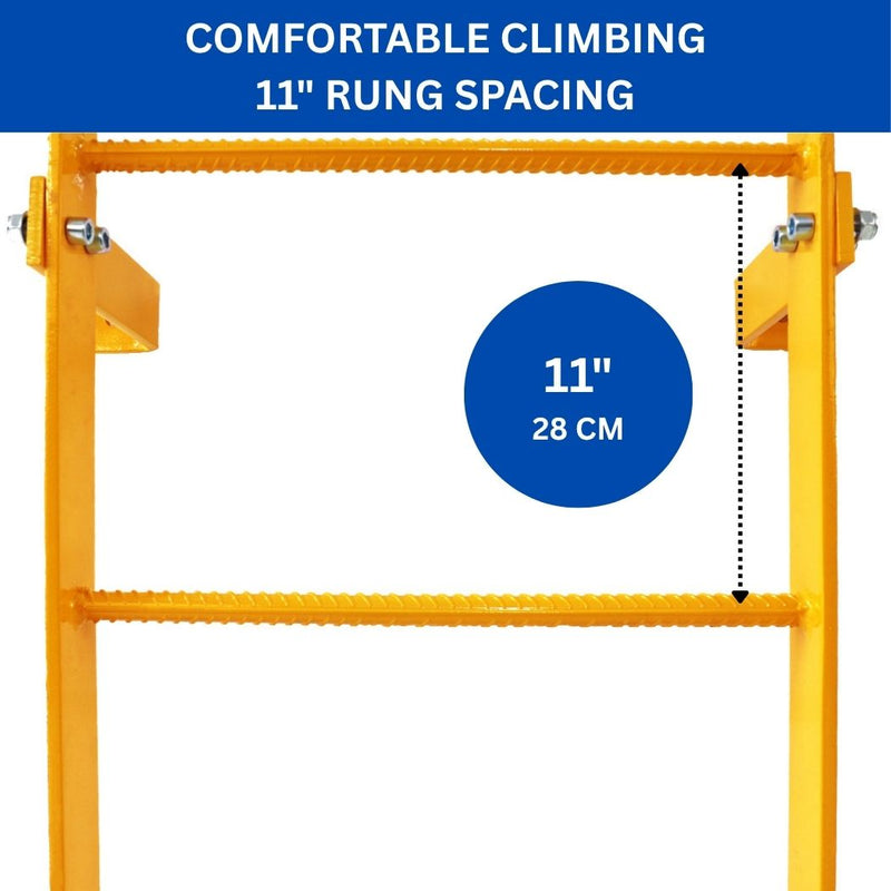 10 Step Steel Roof Access Ladder 9'H, Wall Mount, Yellow