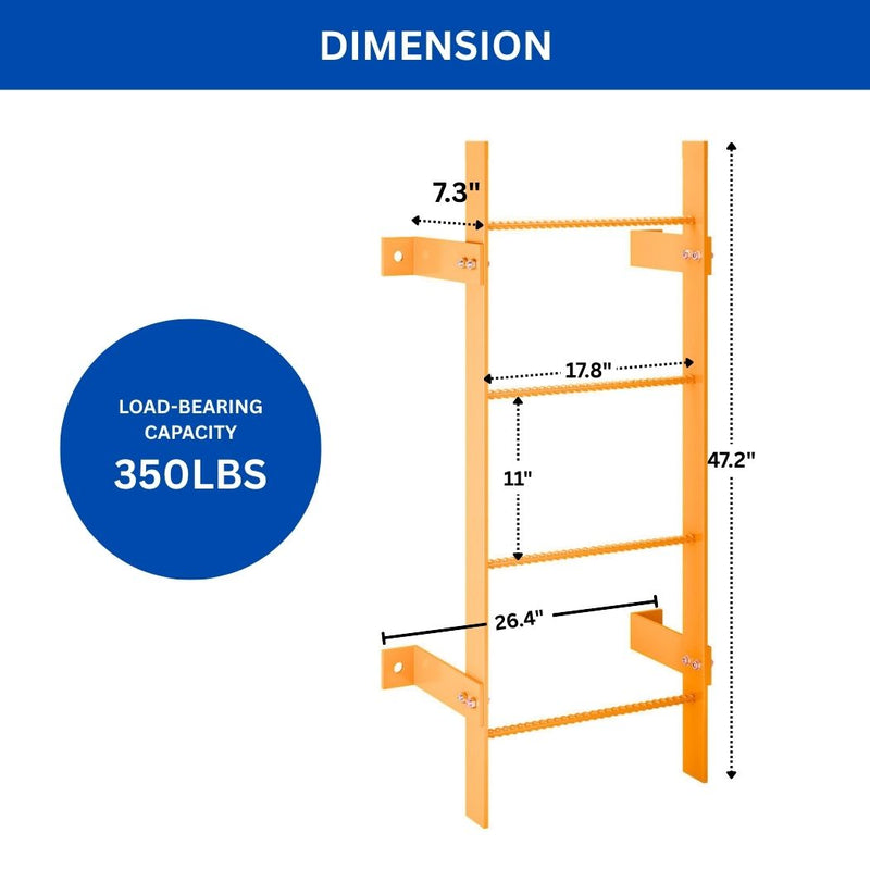 4 Step Steel Roof Access Ladder 3'H, Wall Mount, Yellow