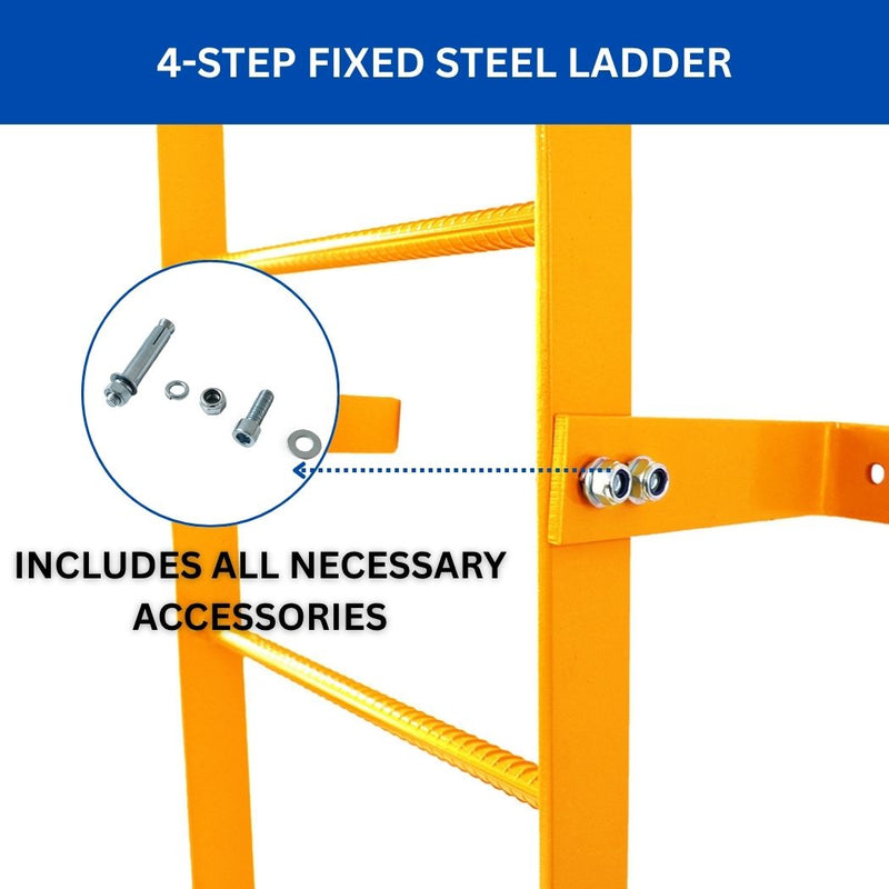 4 Step Steel Roof Access Ladder 3'H, Wall Mount, Yellow