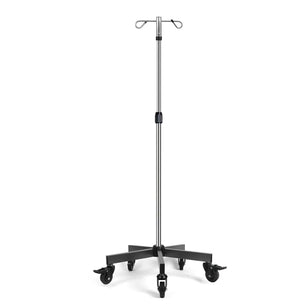 Holzoffer IV Poles IV Stands Portable Rolling 2 Hook 5 Legs Adjustable Height with Brake Wheels, Stainless Steel