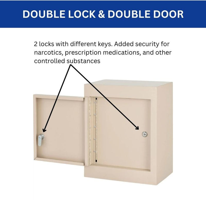 Narcotics Cabinet 12"W x 8"D x 15"H, Double Lock & Double Door, Fully Assembled