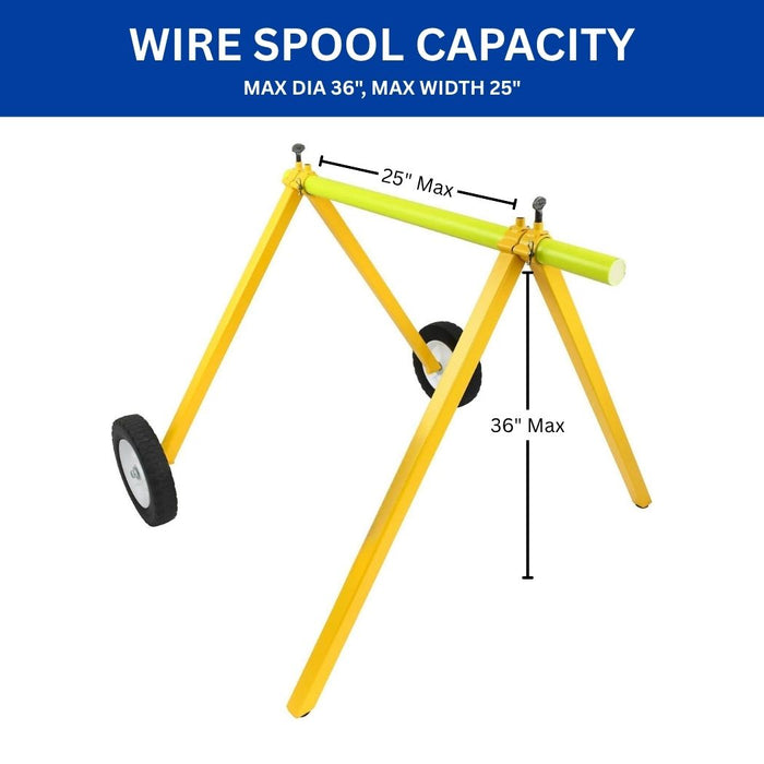 Cable Caddy 100 lb Load Capacity, Holds Reels up to 36”Dia x 25"W, Portable Wire Spool Rack