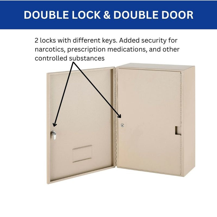 Narcotics Cabinet 16"W x 8"D x 24"H, Double Lock & Double Door, Fully Assembled