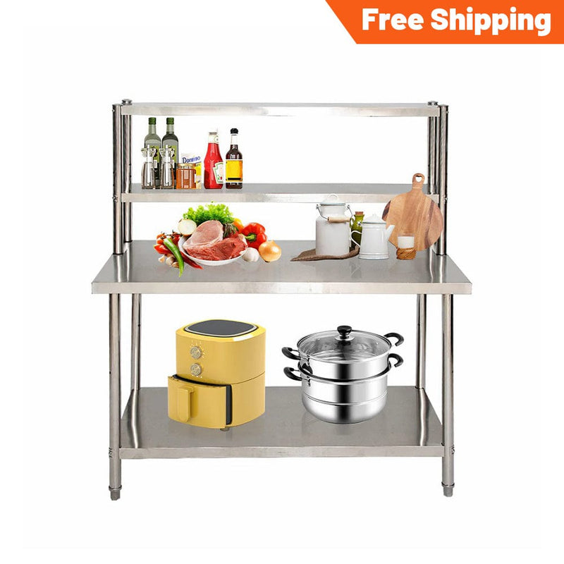 Stainless Steel Table w/ Overshelves, 47"W x 23.6"D x 55"H