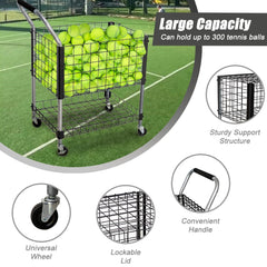 Holzoffer 24 x 21 x 18 inches Sports Tennis Teaching and Travel Carts, Portable Ball Holder with Wheels