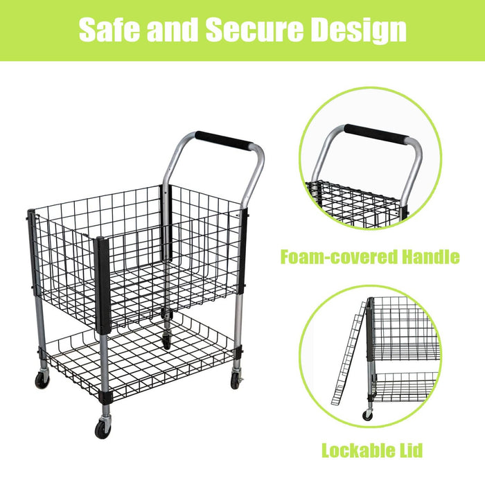 Tennis Teaching Cart w/ Wheels and Handle, 21"Lx 18"W x 25"H