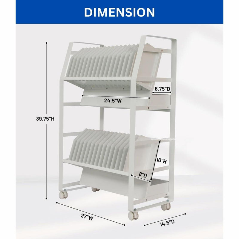 32-Device Open Charging Cart w/ Power Strips, 2 Shelves for Tablet Charging