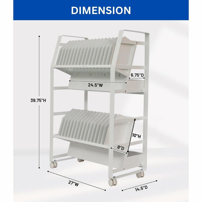 32-Device Open Charging Cart w/ Power Strips, 2 Shelves for Tablet Charging