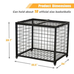 Rolling Sports Ball Storage Cart w/ Lockable Lid, 33.5"L x 26"W x 28.7"H