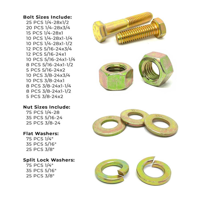 574-Piece Grade 8 Fine Thread Fastener Assortment (Nylon Insert) with Heavy-Duty Metal Drawer Toolbox, Yellow Zinc Finish