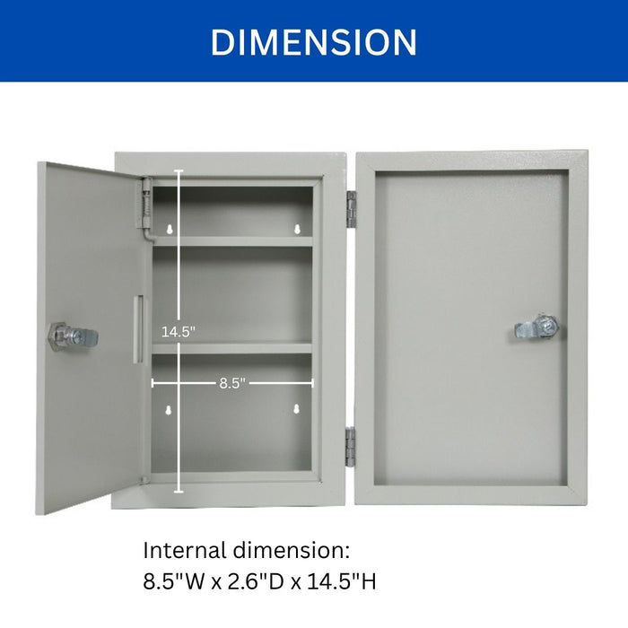 Locking Medicine Cabinet 9.5"W x 4.7"D x 15"H, Double Lock & Double Door, Wall Mount