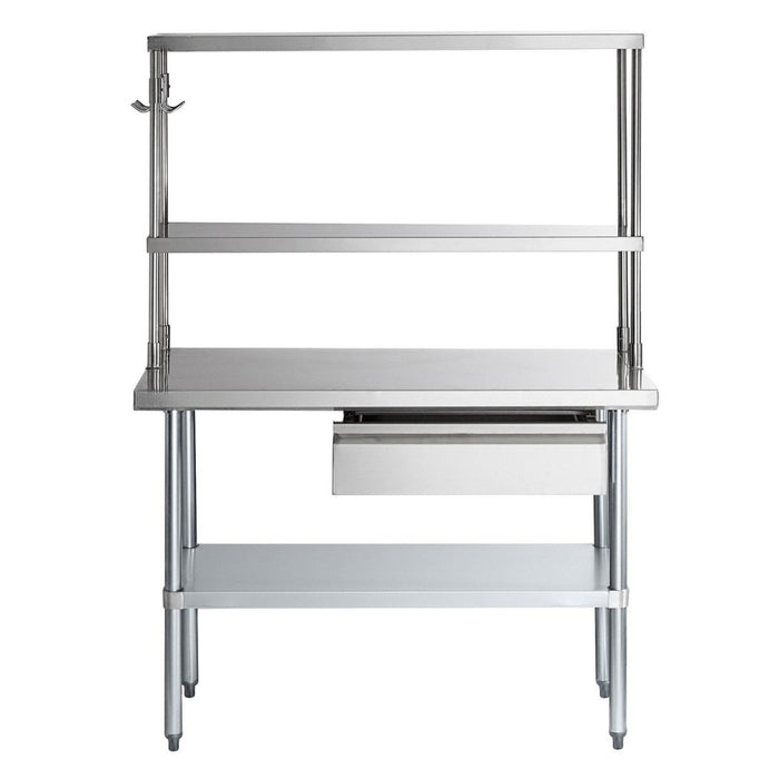 48" x 24" Stainless Steel Prep Table w/ Overshelves, Drawer & Undershelf