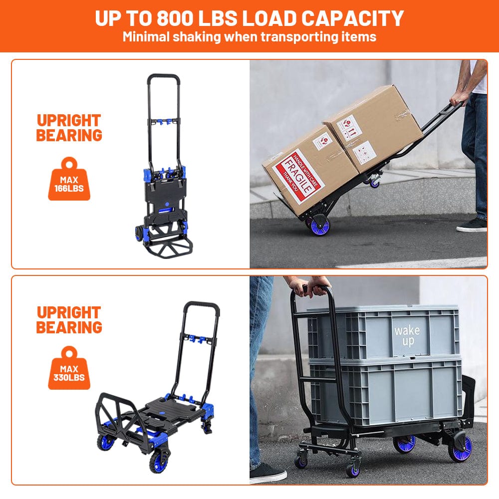 Holzoffer 2 in 1 Folding Hand Truck, Heavy Duty 330LBS Capacity Platform Cart with 4 Wheels and Retractable Handle