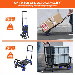 Holzoffer 2 in 1 Folding Hand Truck, Heavy Duty 330LBS Capacity Platform Cart with 4 Wheels and Retractable Handle