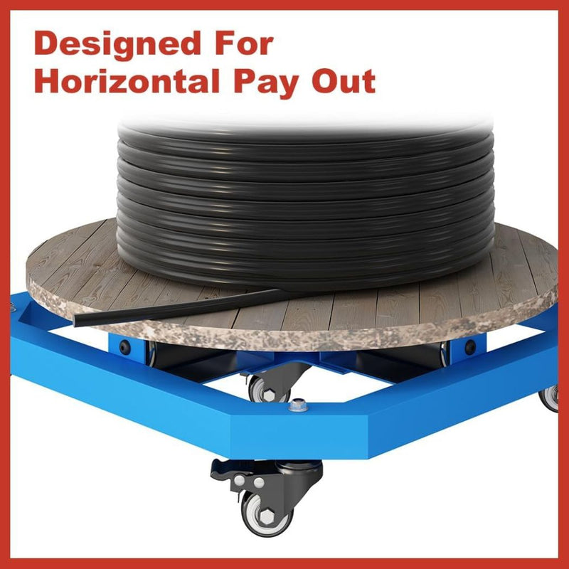 Heavy-Duty 1000lb Cable Reel Roller Dispenser, 36" Max Reel Width, Horizontal Wire Turntable