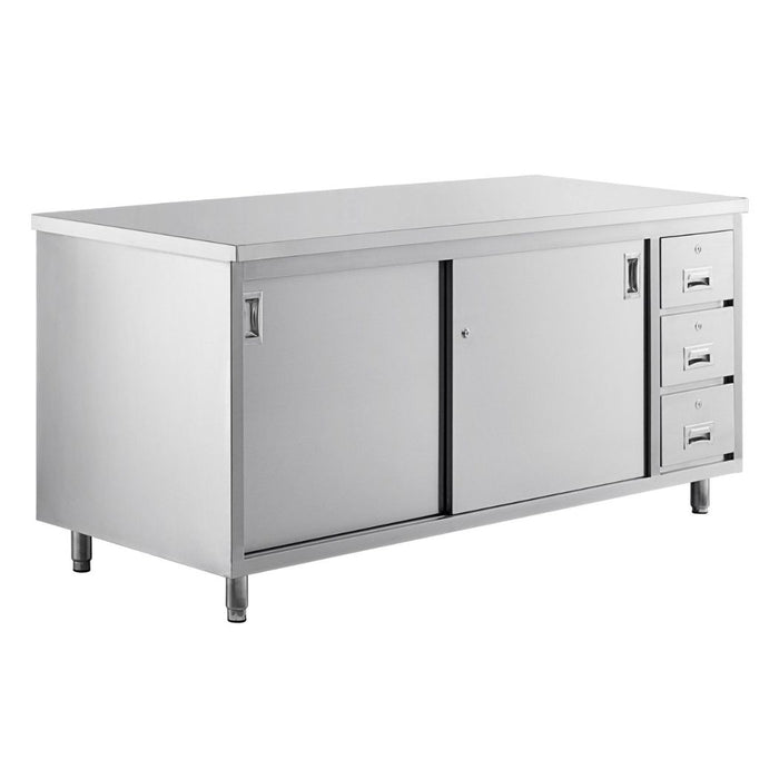 72" x 30" Stainless Steel Prep Table w/ Lockable Drawers and Storage Cabinet