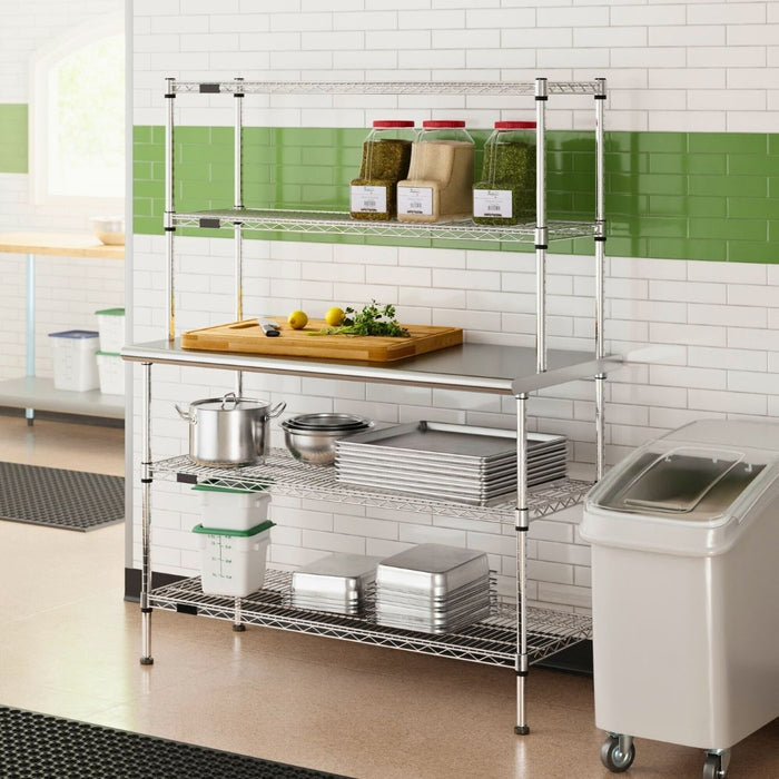 48" x 24" Stainless Steel Prep Table w/ Wire Overshelves and Undershelves