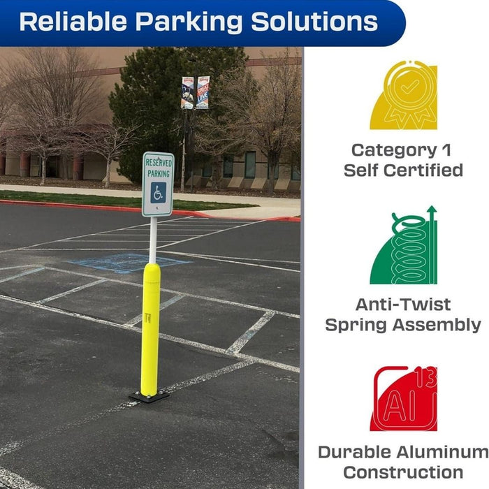 Impact Recovery Handicap Parking Post w/o Sign, w/ Yellow Bollard Cover, 78"/102" Height Adjustable