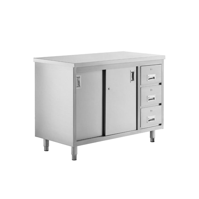 48" x 24" Stainless Steel Prep Table w/ Lockable Drawers and Storage Cabinet