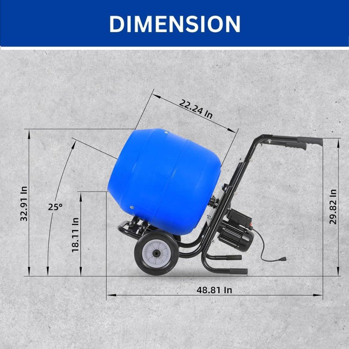 4 Cu.Ft. Power Concrete Mixer, Portable Electric Poly Drum Cement Mixer