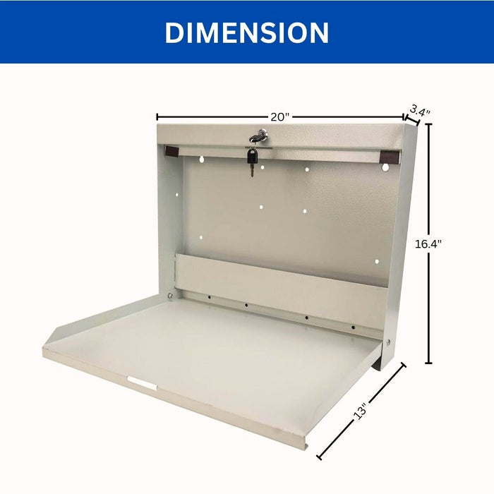 Wall Mounted Folding Desk 20"W x 13"D Work Surface, Lockable Steel Workstation