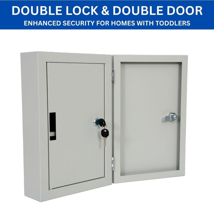 Locking Medicine Cabinet 9.5"W x 4.7"D x 15"H, Double Lock & Double Door, Wall Mount
