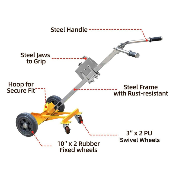 Drum Truck for 55 Gallon Drums, 1000 lb Load Capacity, 4 Wheels