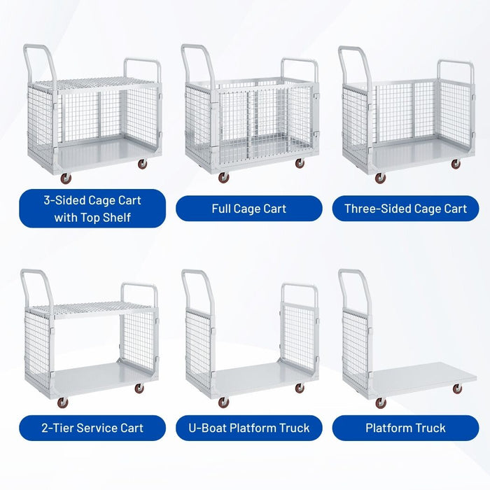 Side Panel Platform Truck 40"L x 24"W x 38"H, 1600lbs Capacity, 6-in-1 Cage Cart, Basket Truck