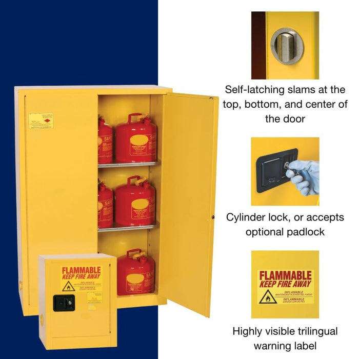 Steel Flammable Cabinet w/ Double Lock 23"W x 18"D x 44"H, 16 Gallon