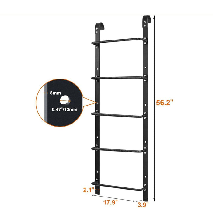 56"L 5-Rung Ladder, with Attachable Hook, Wall Mount or Hook On, Black