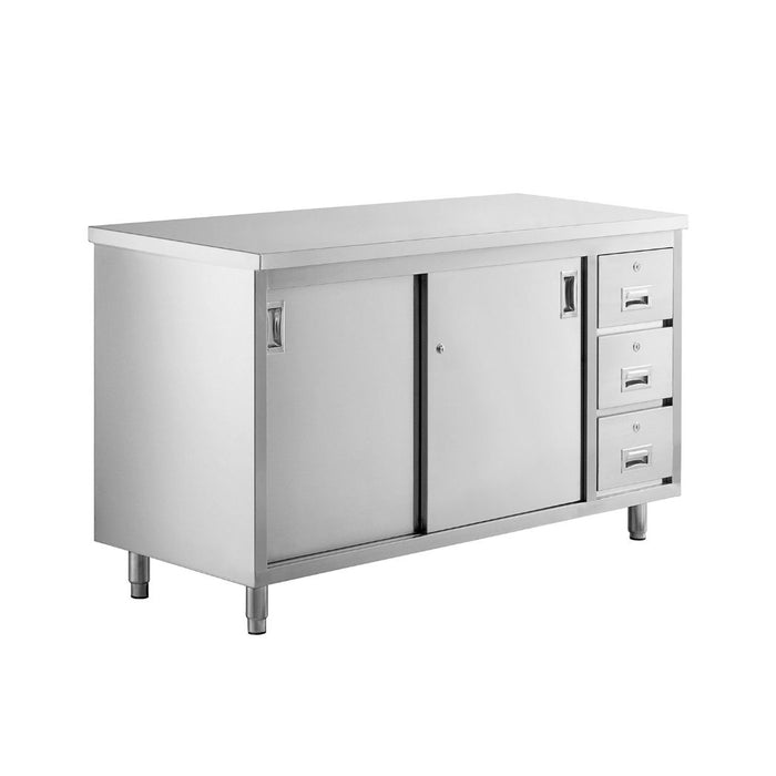 60" x 24" Stainless Steel Prep Table w/ Lockable Drawers and Storage Cabinet