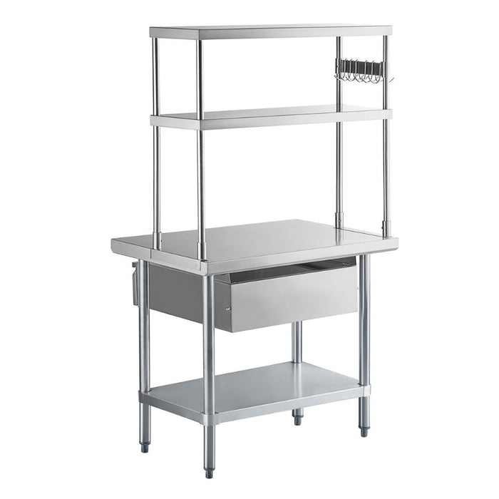 36" x 24" Stainless Steel Prep Table w/ Overshelves, Drawer & Undershelf