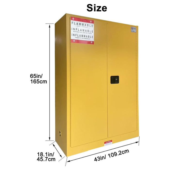 Steel Flammable Cabinet w/ Double Lock 43"W x 18"D x 65"H, 45 Gallon