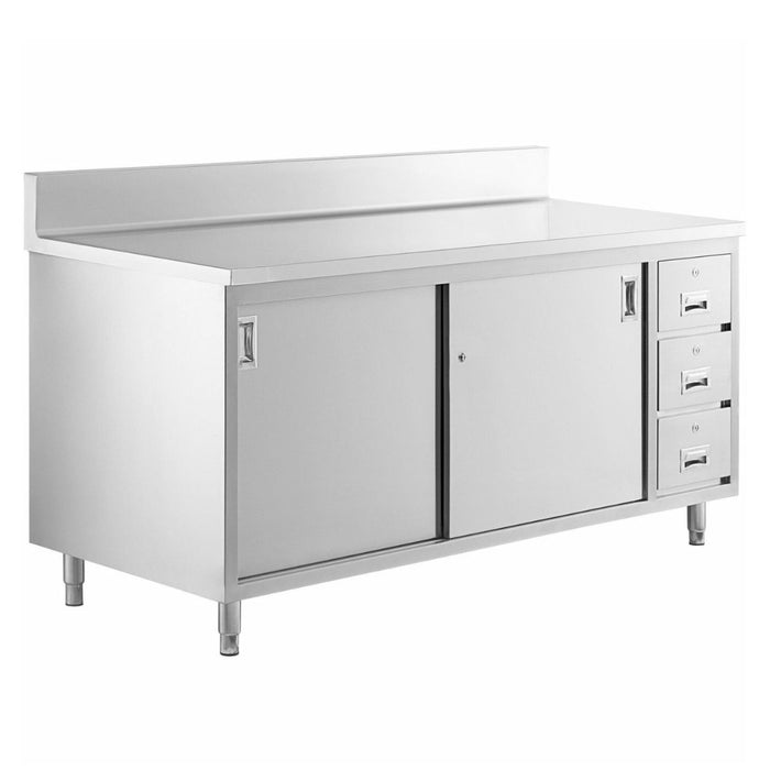 72" x 30" Stainless Steel Prep Table w/ Lockable Drawers and Storage Cabinet