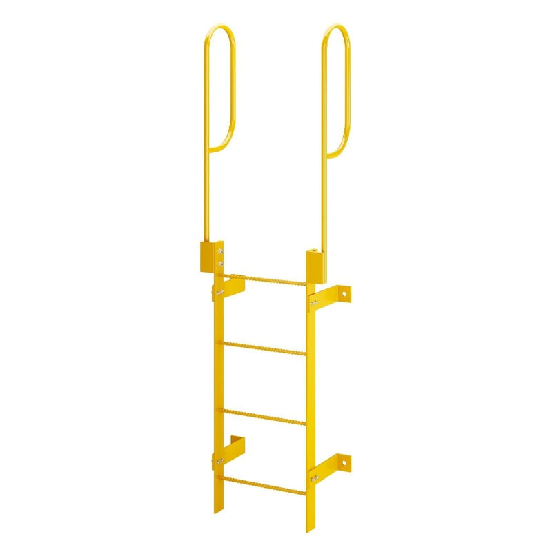 4 Step Steel Roof Access Ladder 3'H, With Handrails, Wall Mount, Yellow
