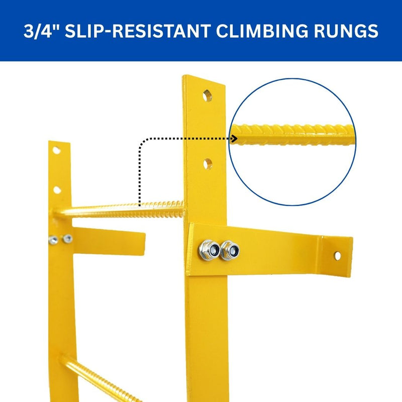 4 Step Steel Roof Access Ladder 3'H, With Handrails, Wall Mount, Yellow