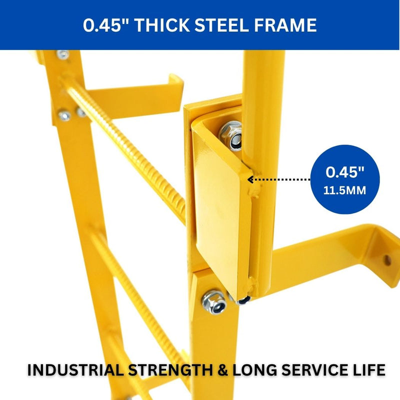 4 Step Steel Roof Access Ladder 3'H, With Handrails, Wall Mount, Yellow